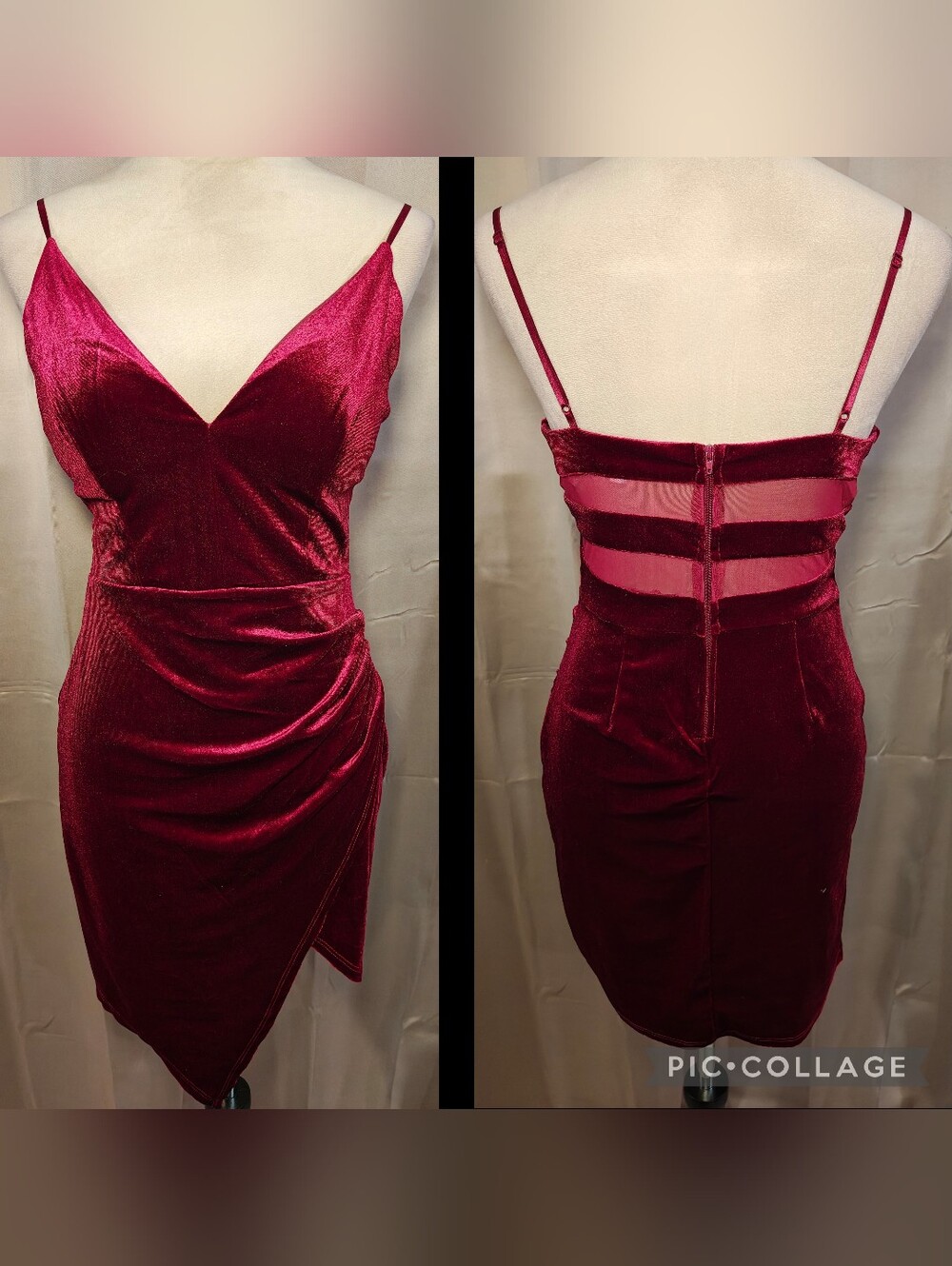 Honey & Rosie Burgandy Red Velvet Bodycon Asymetical Wrap Dress.